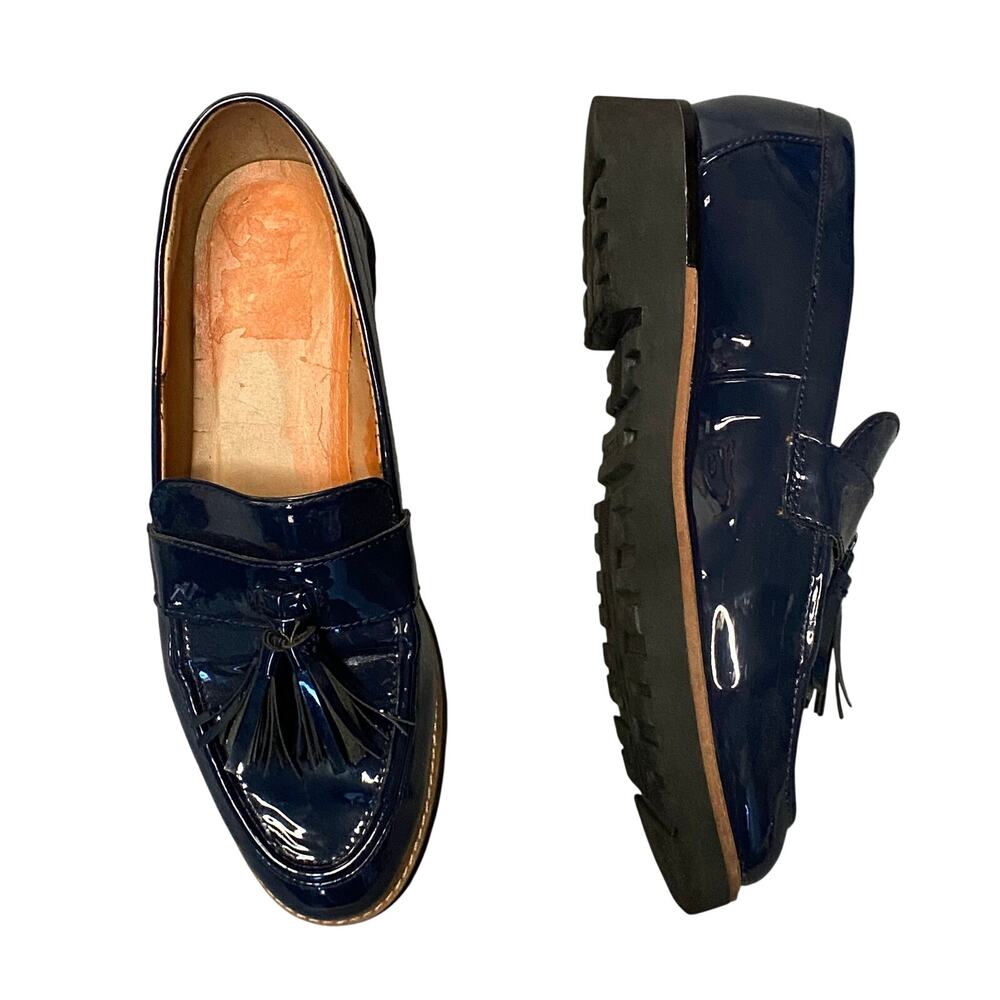 Franco Sarto Loafer Women Sz 8 Blue Carolyn Patent Leather Tassel